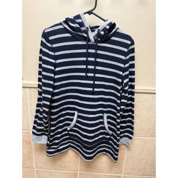 Talbots Striped Pullover Hoodie. Navy & Gray. Cotton. Womens. Sz L. MINOR FLAW. - Picture 2 of 16